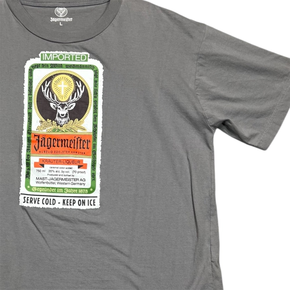 Jagermeifter Mens Gray Short Sleeve Graphic T-Shirt Label Graphics Size Large